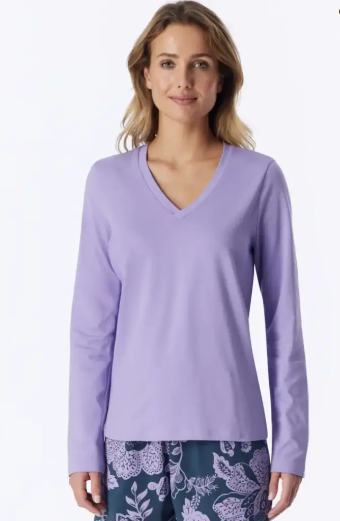 schiesser 183976-821 Shirt met lange mouwen en v-hals, zacht lila - Mix+ Relax  zachtlila